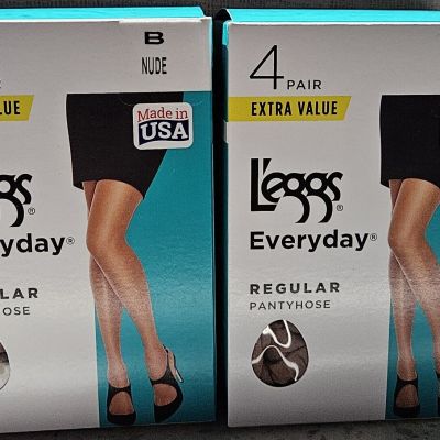 8 Pair Leggs Everyday Regular Pantyhose Nude Size B / Medium - NEW